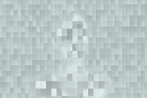 MATTHEW SWARTS A PIXELATED, GRAYSCALE PORTRAIT OF A PERSONS FACE IS VISIBLE IN THE CENTER OF THE IMAGE. THE BACKGROUND IS A GRID OF LIGHT BLUE SQUARES.