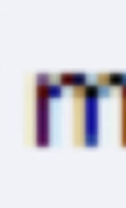 MATTHEW SWARTS A BLURRY, ABSTRACT IMAGE WITH VERTICAL BARS IN VARIOUS COLORS INCLUDING PURPLE, BLUE, BLACK, AND GOLD, SET AGAINST A LIGHT GRAY BACKGROUND.