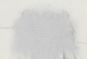 MATTHEW SWARTS A MOSTLY WHITE, ABSTRACT VISUAL SHOWS A DENSE CLUSTER OF FAINT, GRAY SCRIBBLES IN THE CENTER, PARTLY OBSCURING SEVERAL INDISTINCT HUMAN FIGURES STANDING BEHIND THE SCRIBBLES—BLURRING ART AND PERCEPTION.
