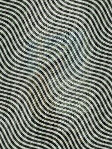 MATTHEW SWARTS ABSTRACT WAVY PATTERN WITH ALTERNATING BLACK, WHITE, AND GREEN UNDULATING STRIPES CREATING AN OPTICAL ILLUSION EFFECT. A TEXTURED, HALFTONE DOT OVERLAY ADDS DEPTH TO THE FLOWING, RHYTHMIC DESIGN.