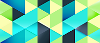 MATTHEW SWARTS A colorful geometric pattern featuring overlapping triangles and parallelograms in shades of blue, green, yellow, and teal creates a vibrant, abstract ART mosaic design.