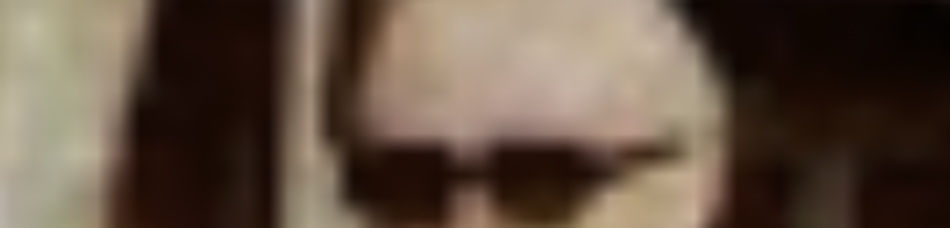 MATTHEW SWARTS A blurry, close-up image in the style of fine art photography shows part of a person’s face wearing dark sunglasses. The facial details are not clear due to the low resolution, evoking a sense of contemporary art.