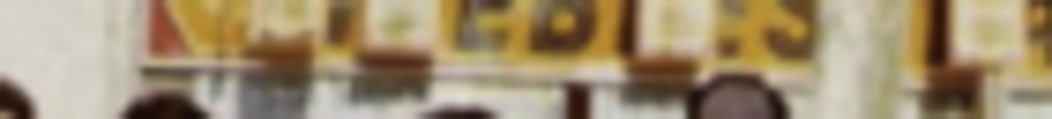 MATTHEW SWARTS A blurry image showing part of a wall with colorful, abstract rectangular artwork by an artist and several round, brown objects in the foreground.