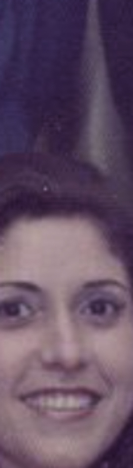 MATTHEW SWARTS A cropped, vertically stretched photo in the style of fine art photography by artist Matthew Swarts, showing the lower half of a smiling woman's face with long dark hair. The image appears to be old or faded.