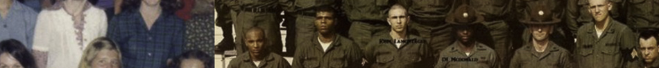 MATTHEW SWARTS A cropped image showing a group photo with people in civilian clothes on the left and people in military uniforms standing in formation on the right, captured with the perspective of FINE ART PHOTOGRAPHY.