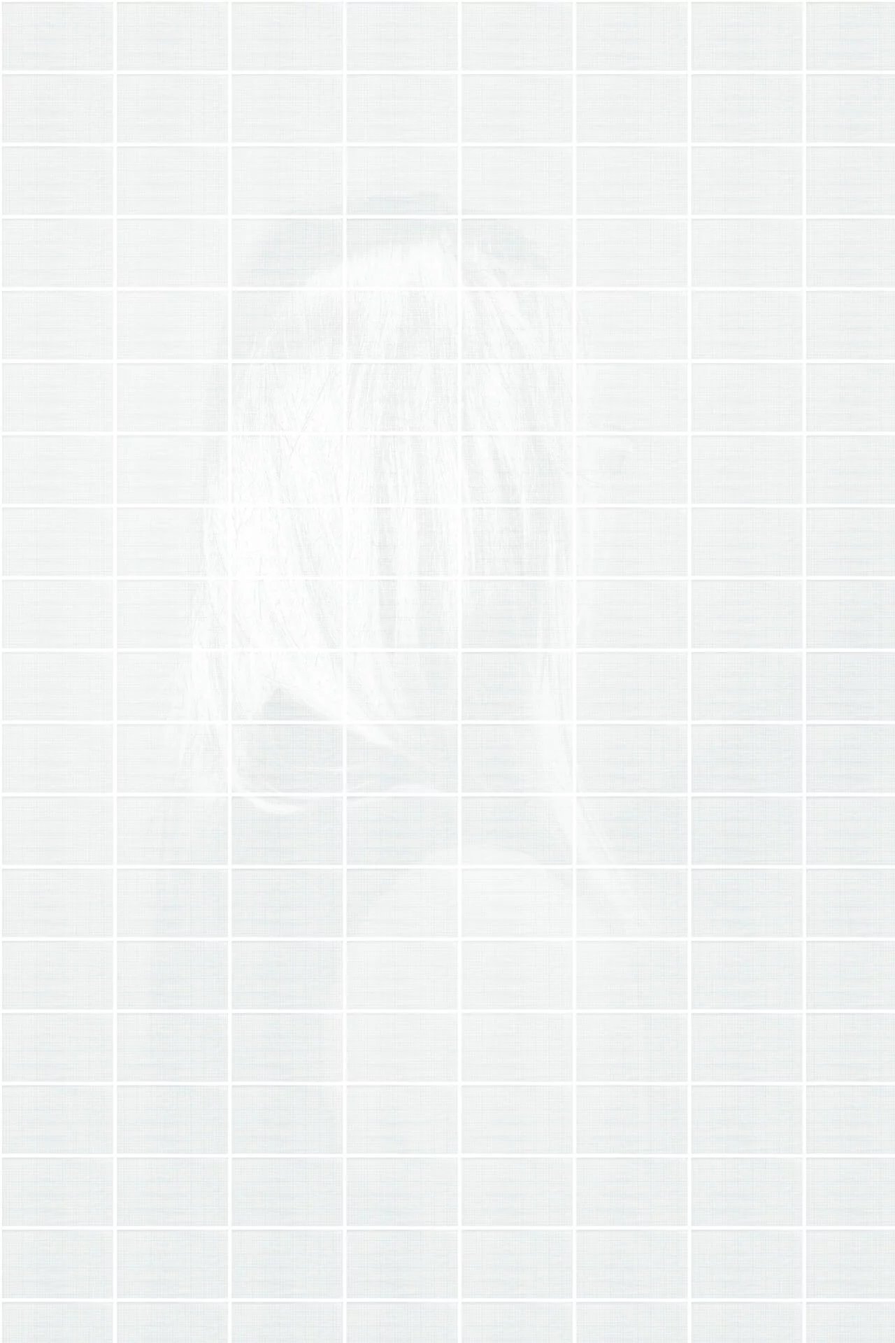 MATTHEW SWARTS A faint, desaturated image of a person with light hair seen from behind is overlaid with a white grid pattern, creating a subtle, contemporary visual effect reminiscent of an artist’s abstract style.