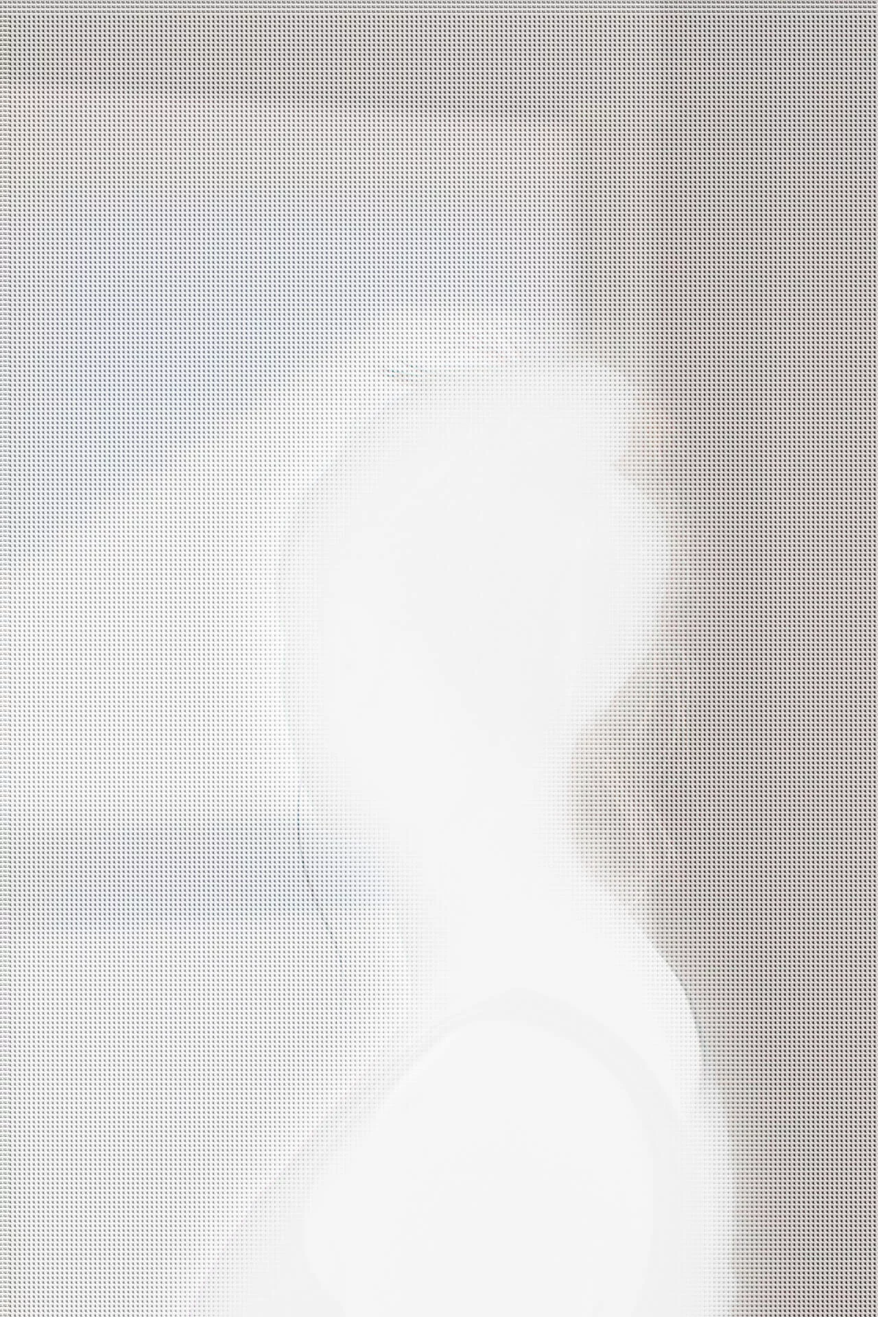 MATTHEW SWARTS A ghostly, abstract silhouette of a person appears behind a translucent, dotted screen in a visual reminiscent of MATTHEW SWARTS’ contemporary style, with light and shadow creating a blurred, ethereal effect against the pale background.