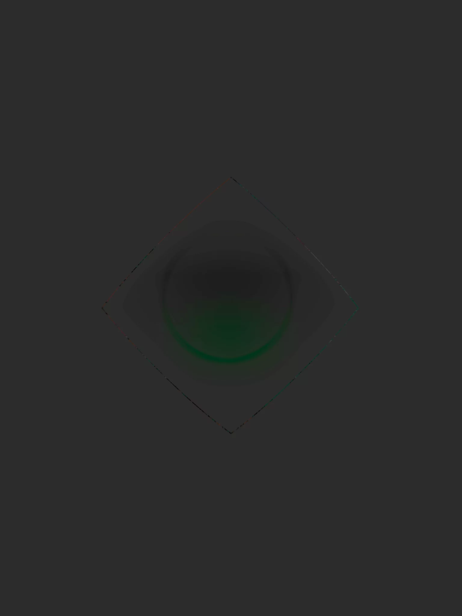MATTHEW SWARTS A dark, glossy sphere sits at the center of a diamond-shaped frame on a black background, with a subtle green gradient near the sphere’s base—a striking VISUAL reminiscent of Matthew Swarts’ photography.