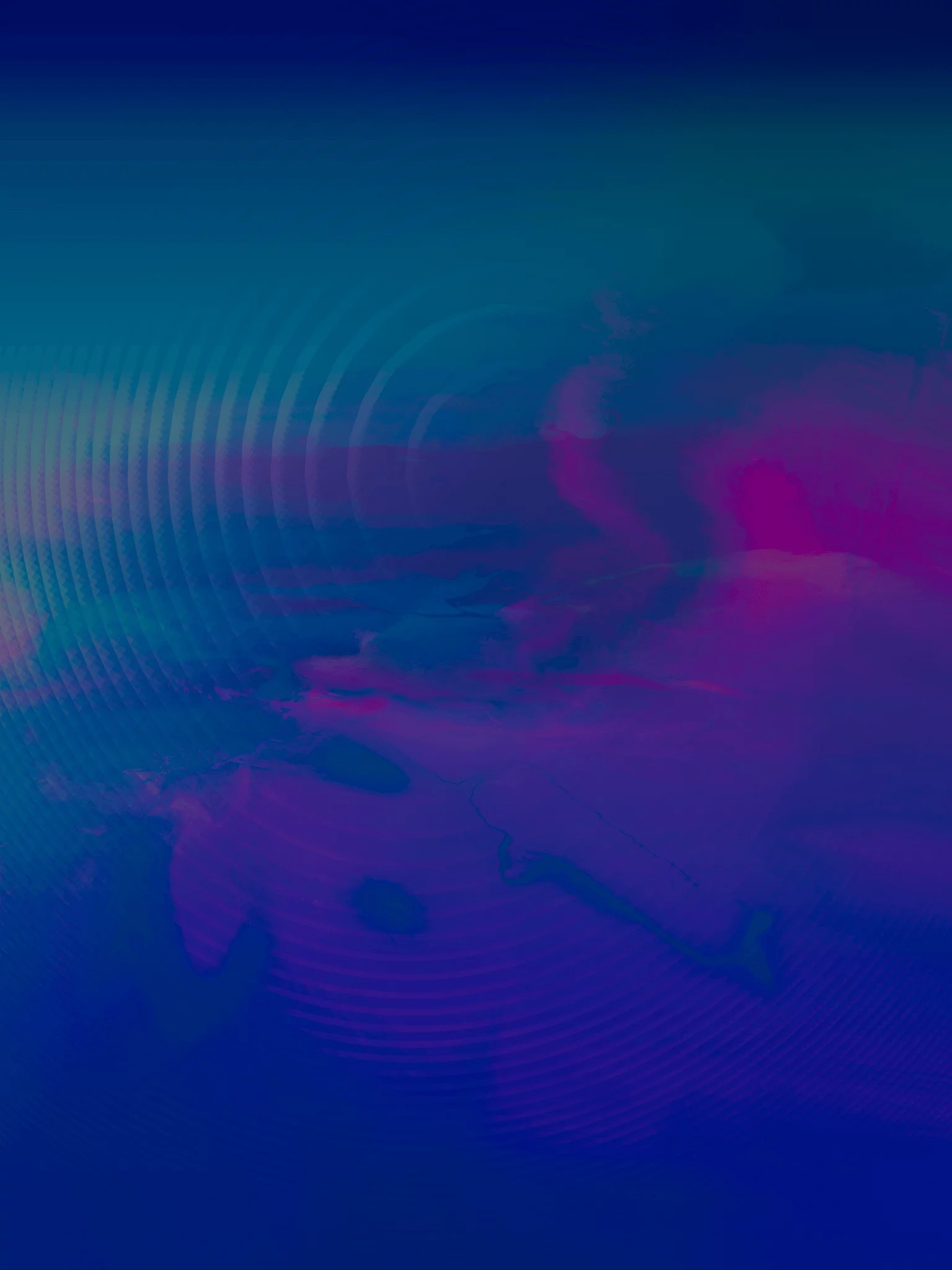 MATTHEW SWARTS Contemporary digital artwork with swirling blue, purple, and pink hues, overlaid by concentric circular wave patterns, evokes movement and fluidity—a striking piece of modern art.