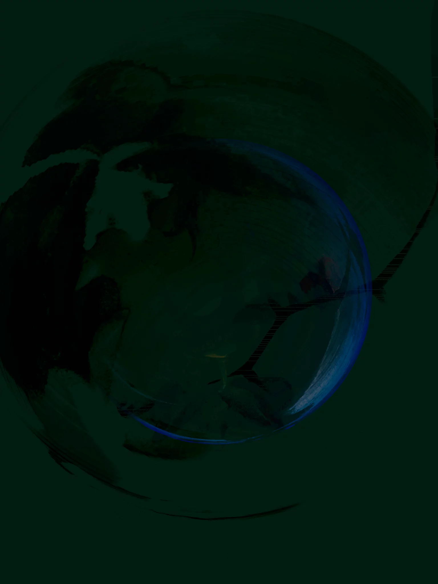 MATTHEW SWARTS A swirling, abstract digital artwork by Matthew Swarts features vibrant blue and green hues surrounding a central circular shape, blending elements of photography and contemporary style against a dark background.
