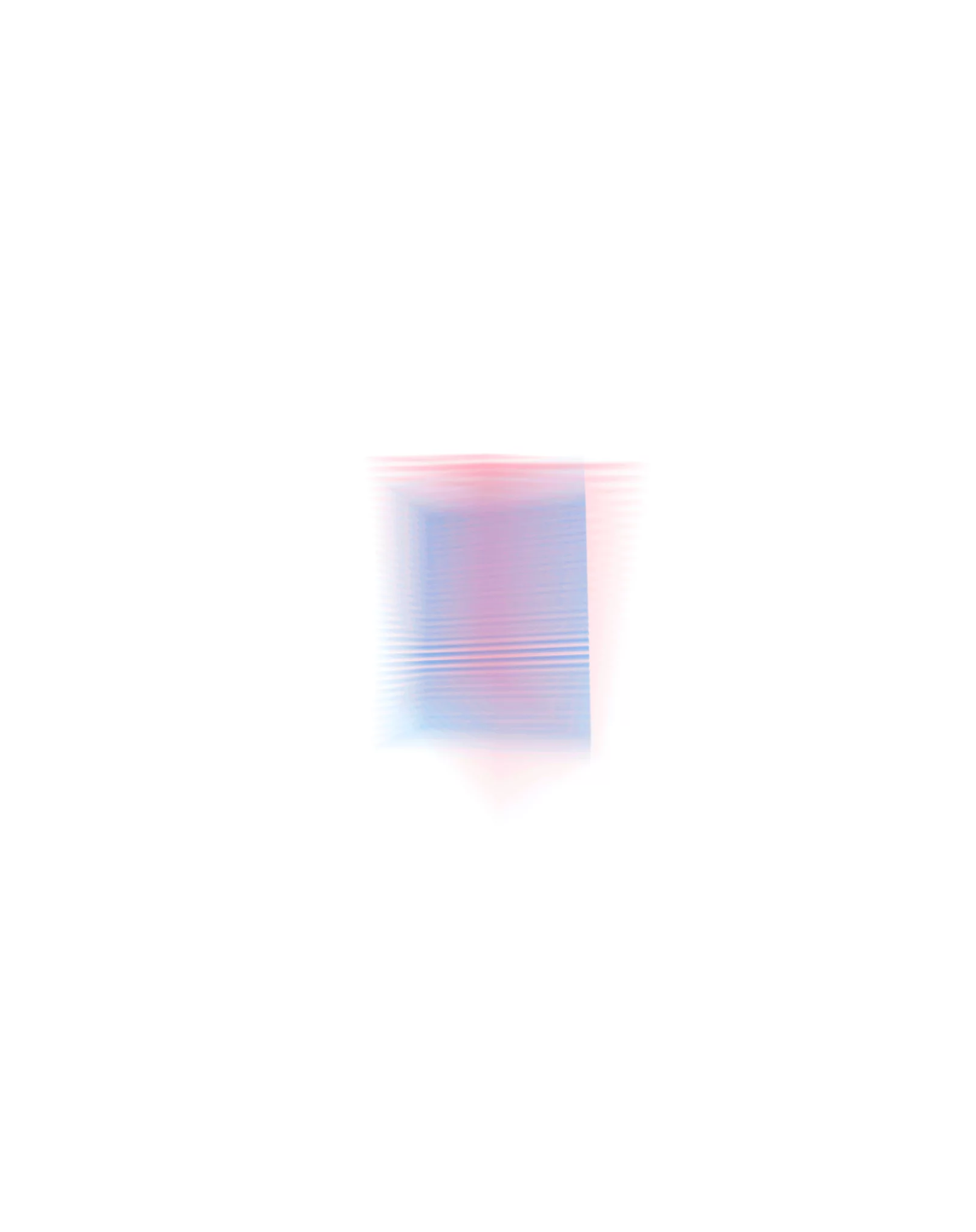 MATTHEW SWARTS A central soft-edged cube, crafted in a contemporary ART style, is formed by overlapping horizontal blue and red lines on a white background, giving a subtle, glowing, and semi-transparent 3D effect.