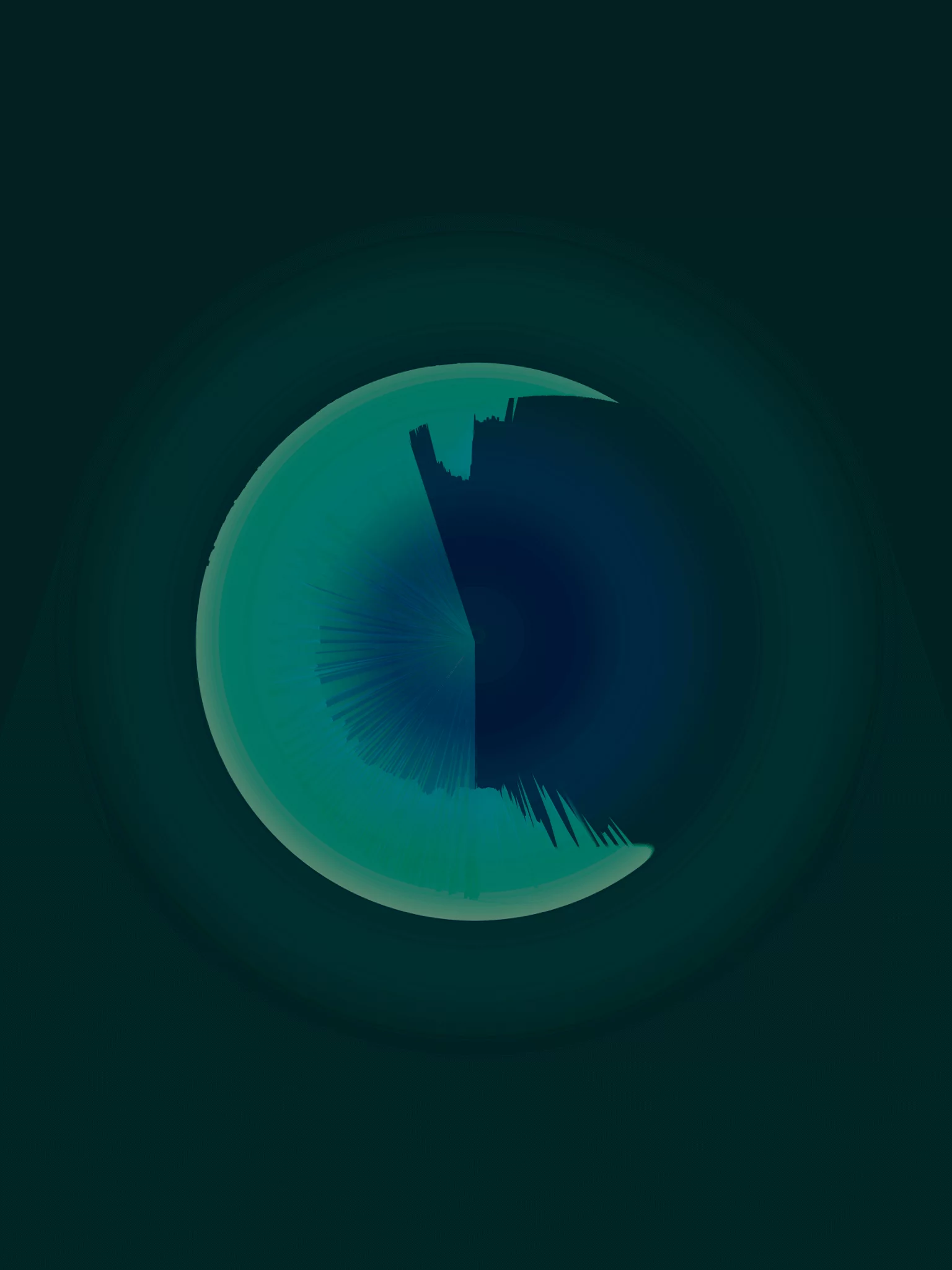 MATTHEW SWARTS Abstract digital artwork by artist Matthew Swarts featuring a circular shape with layered shades of teal and blue, partially segmented, set against a dark background. The design radiates outwards, creating a sense of depth and symmetry.