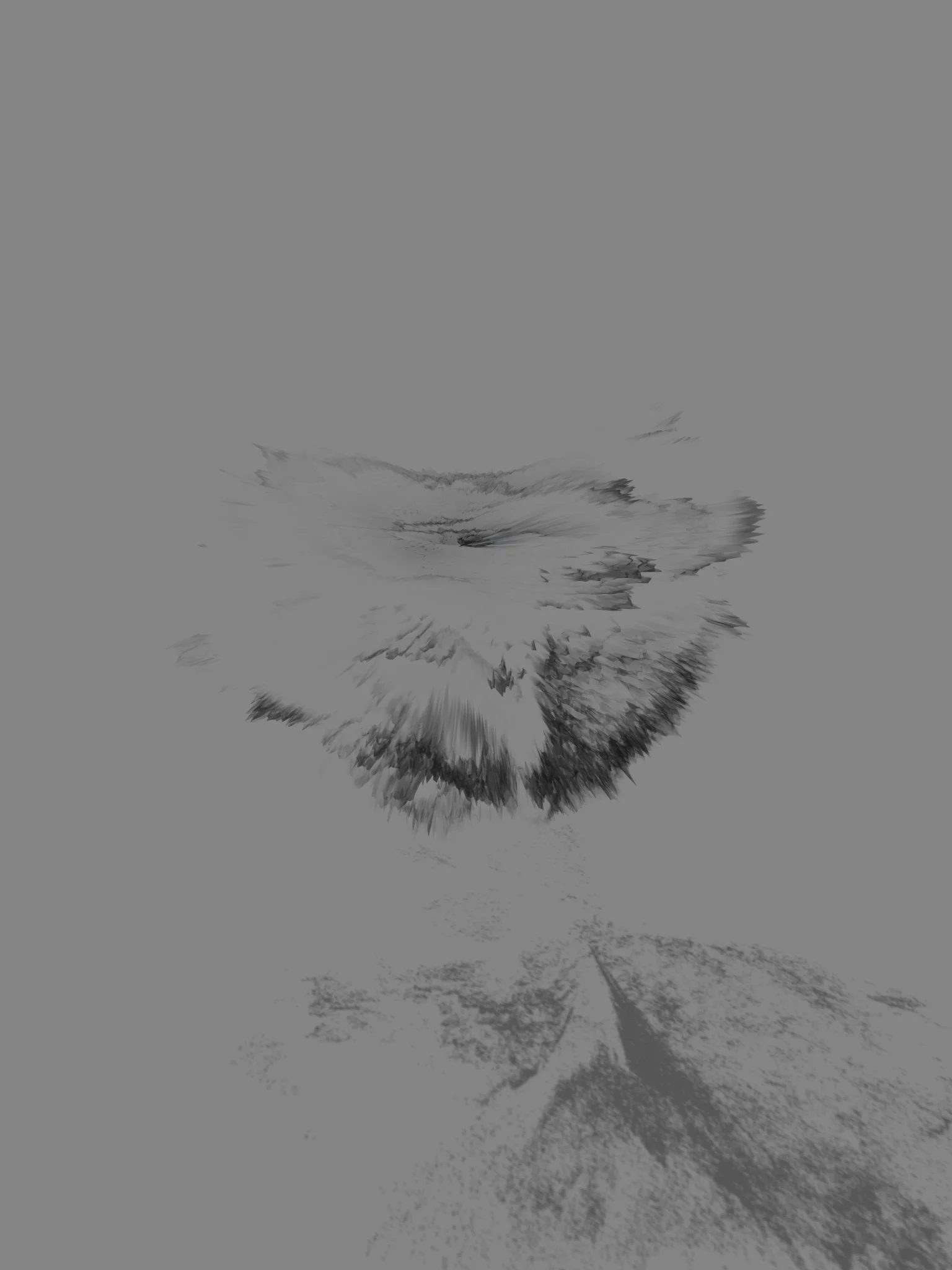 MATTHEW SWARTS Abstract, black and white PHOTOGRAPHY by MATTHEW SWARTS featuring a textured, cloud-like burst or explosion in the center, with streaks and scattered dark patches against a light gray background—a striking piece of CONTEMPORARY art.