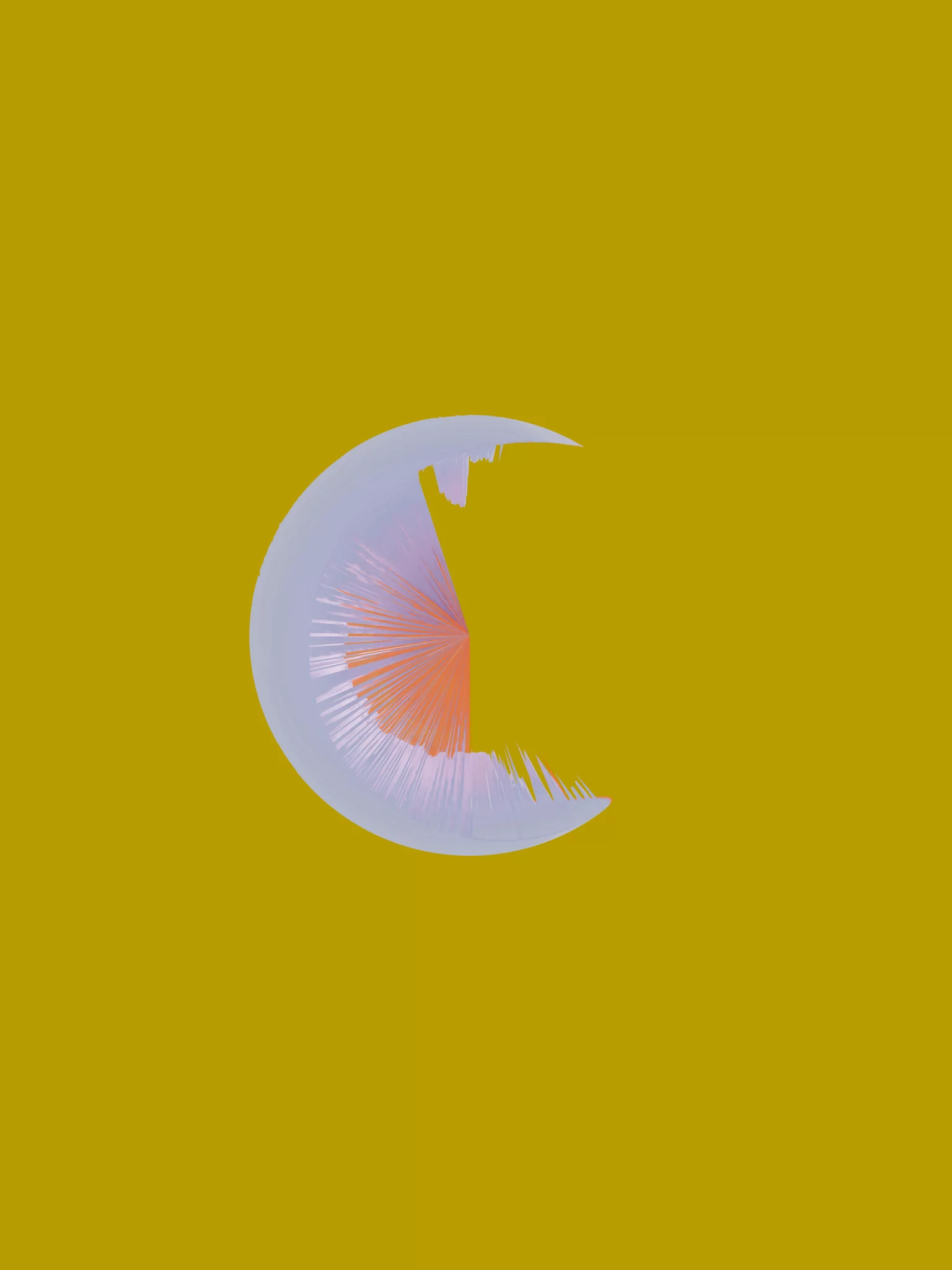 MATTHEW SWARTS Contemporary abstract digital artwork featuring a translucent, crescent-shaped form with radiating purple and orange lines on an olive green background. The jagged inner curve evokes the dynamic interplay of art and photography.