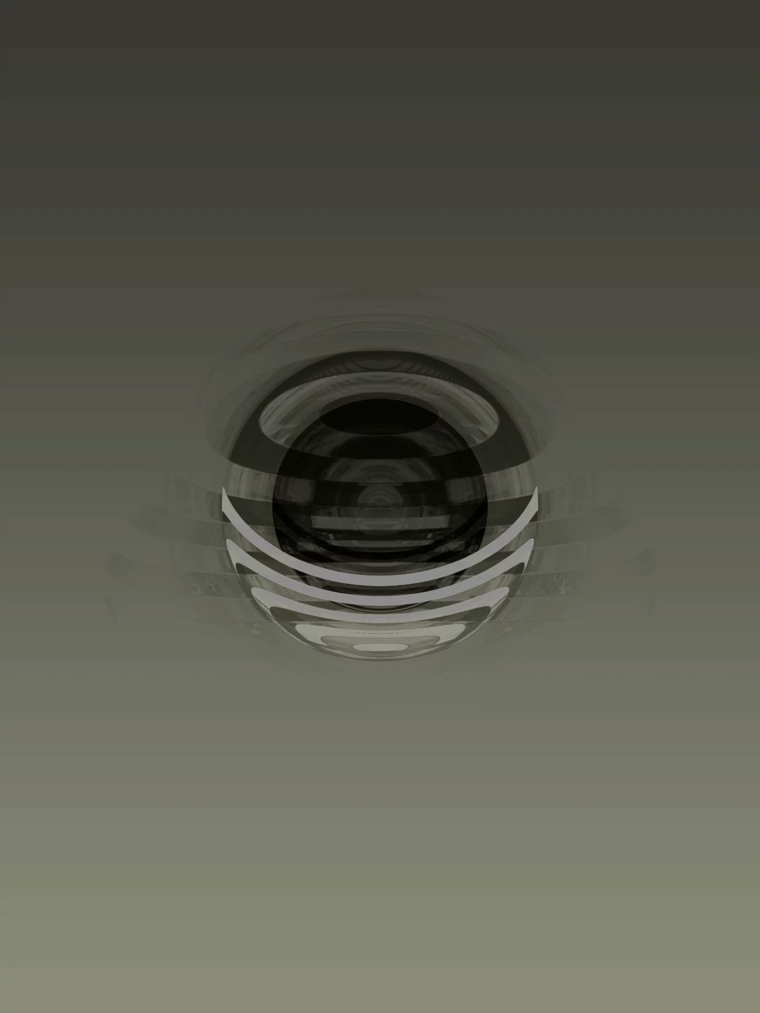 MATTHEW SWARTS A digitally created abstract sphere with dark and light concentric rings hovers over a smooth gradient background, blending contemporary visual style reminiscent of Matthew Swarts’ work.