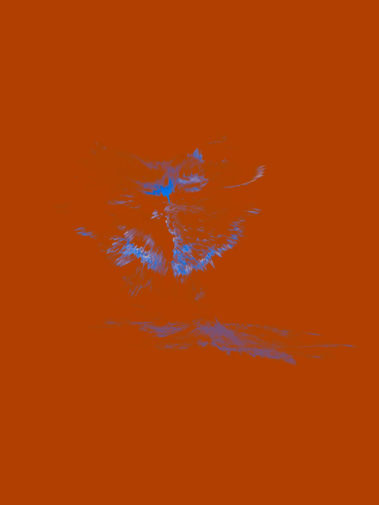 MATTHEW SWARTS Abstract digital art by artist Matthew Swarts, featuring a rusty orange background with dynamic blue and purple brushstrokes that form a loose, blurred central shape, creating a striking impression of movement or visual energy.