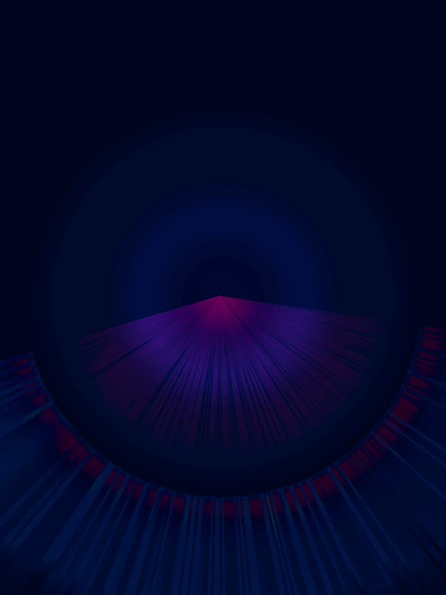 MATTHEW SWARTS A dark abstract ART image featuring a central glowing point emitting purple and pink rays, creating a tunnel-like effect with radiating lines against a deep blue and black background.